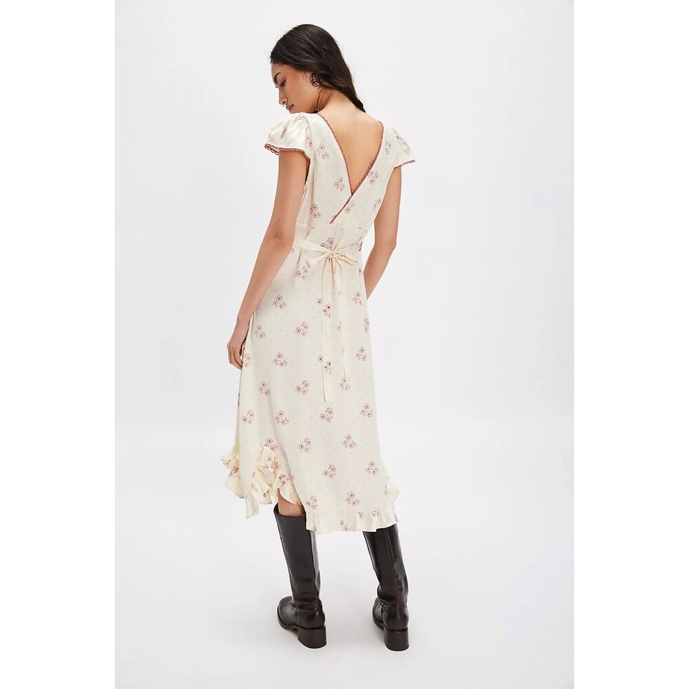 Free People Haven Embroidered Lace Trim Satin Midi Dress - Picture 3 of 11